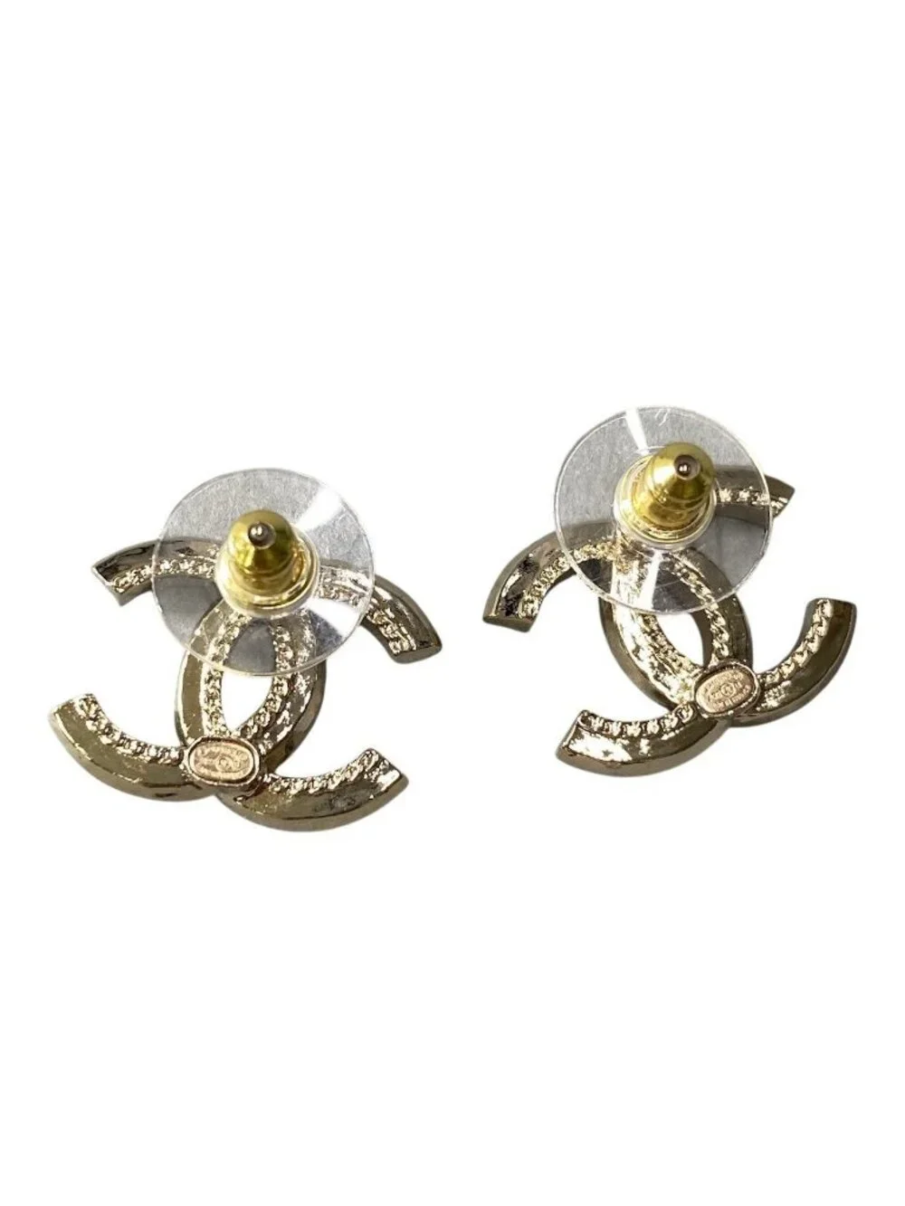 Chanel H2 CC Logo Rhinestone Earrings Gold